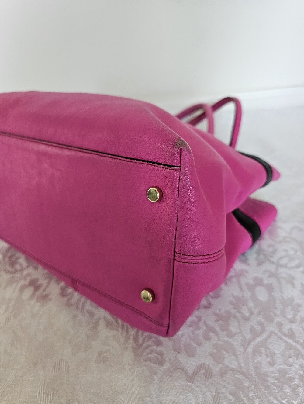 Kate Spade Rosa Mount Pink Leather Tote with Black Trim and Patent Leather Bow - Picture 13 of 16